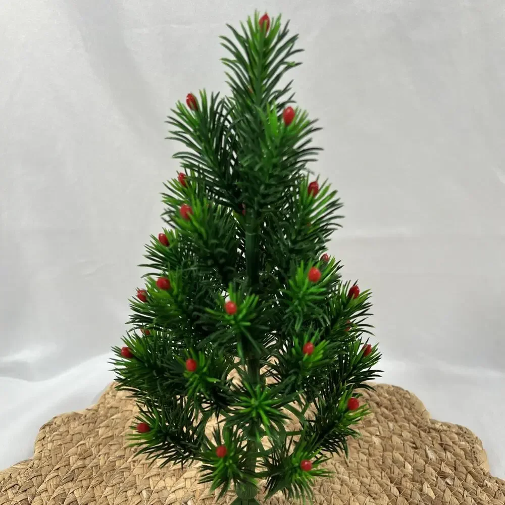 Vintage Mid Century Table Decoration SMALL Christmas Tree RED TIP BERRY 12” Mini